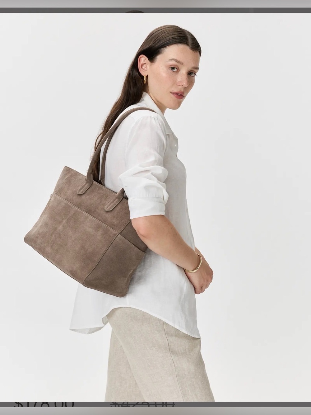 Quince Taupe Suede Tote Bag - Picture 2 of 11